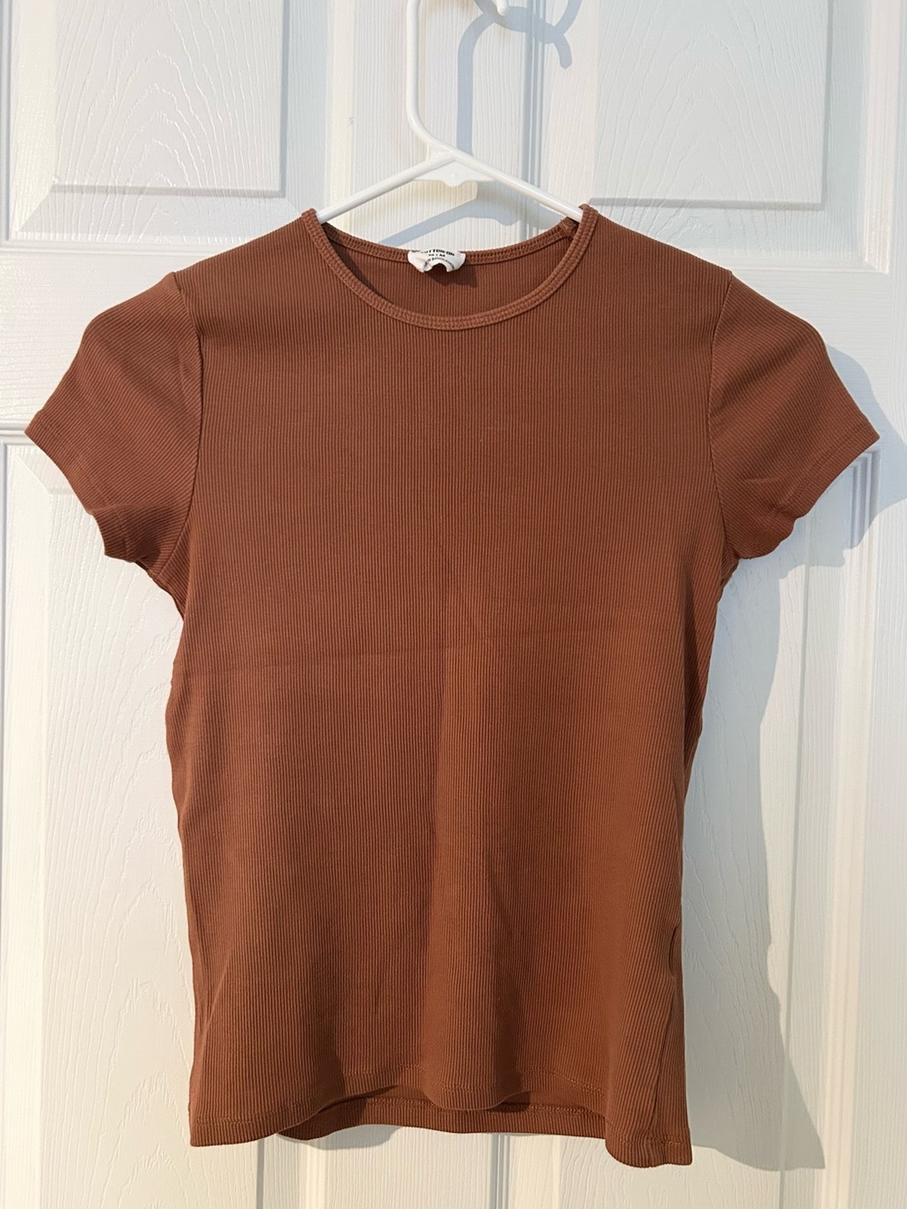 Cotton On Ribbed Short Sleeve Crew Neck Tee Burnt Orange/Brown Medium